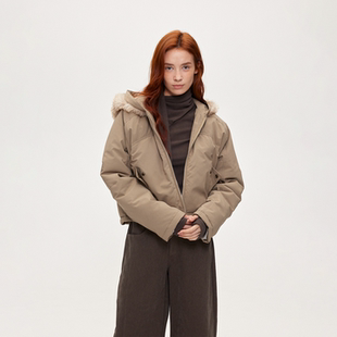 ACOSEY 设计感90白鸭绒环保皮草拼接毛领白鸭绒羽绒服外套