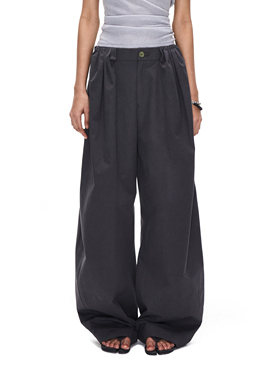 ACOSEY 25SS 100%长绒棉捏褶中低腰阔腿拖地休闲弯刀裤