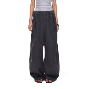 100%长绒棉捏褶中低腰阔腿拖地休闲弯刀裤 ACOSEY 25SS