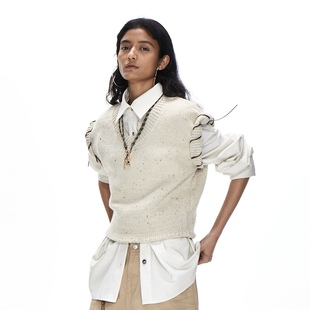 ACOSEY 24AW复古羊毛彩点粗针收腰手工穿绳背心马甲毛衣