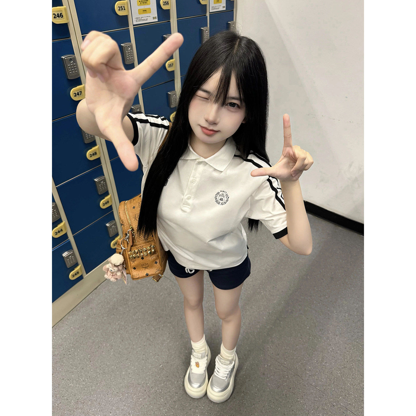 韩系穿搭学院风polo衫短袖t恤女夏季正肩设计感小众宽松显瘦上衣