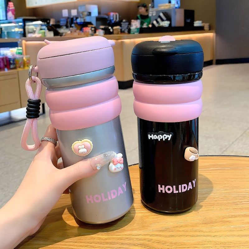 吸管保温杯女2024新款高颜值大C容量水杯学生便携茶水分离双饮杯