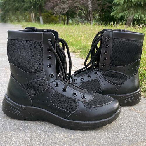 夏季棕色训练靴男超轻透气拉链z网靴真皮减震户外沙漠工装作战训