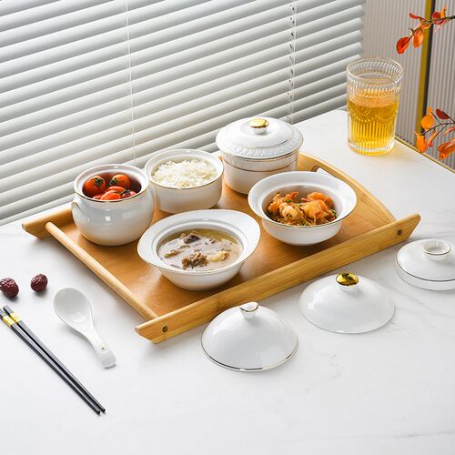 陶瓷月子餐具套装产妇p专用带盖碗餐盘一人食精致月子会所中心餐