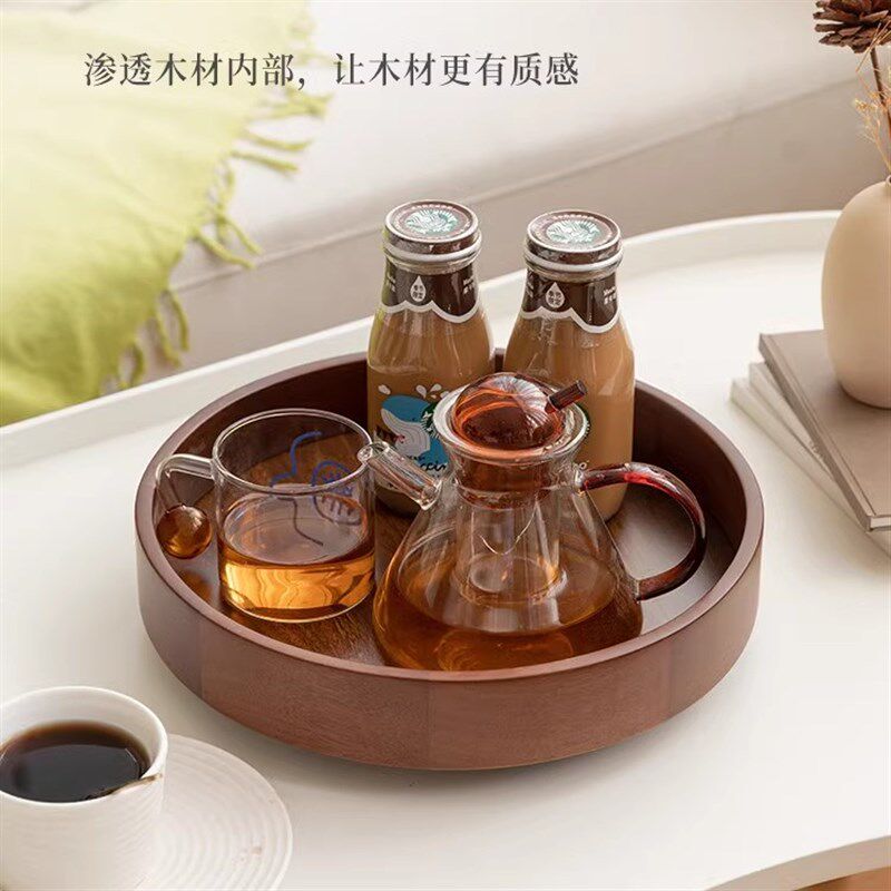 化妆品收纳盒旋转j桌面实木香水盘护肤品梳妆台置物架高级木质托