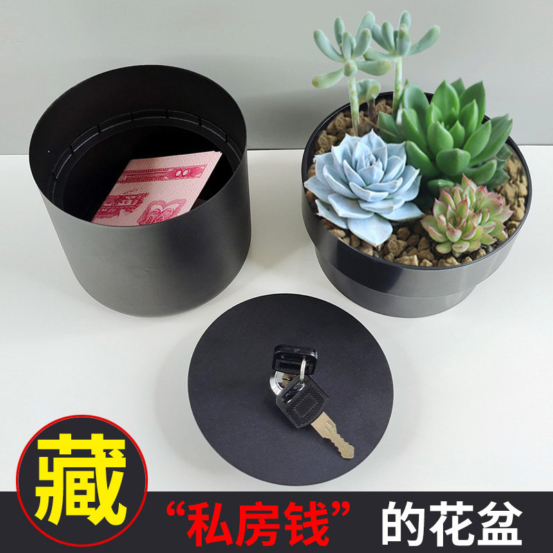 花盆存钱罐钱箱收l纳创意带锁铁盒保险钥匙迷你储钱收纳盒藏钱礼