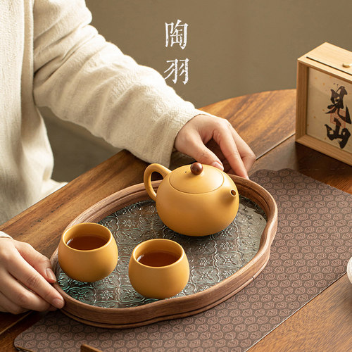 黄段泥紫b砂西施壶家用泡茶壶茶杯茶盘一壶四杯功夫茶具套装泡茶