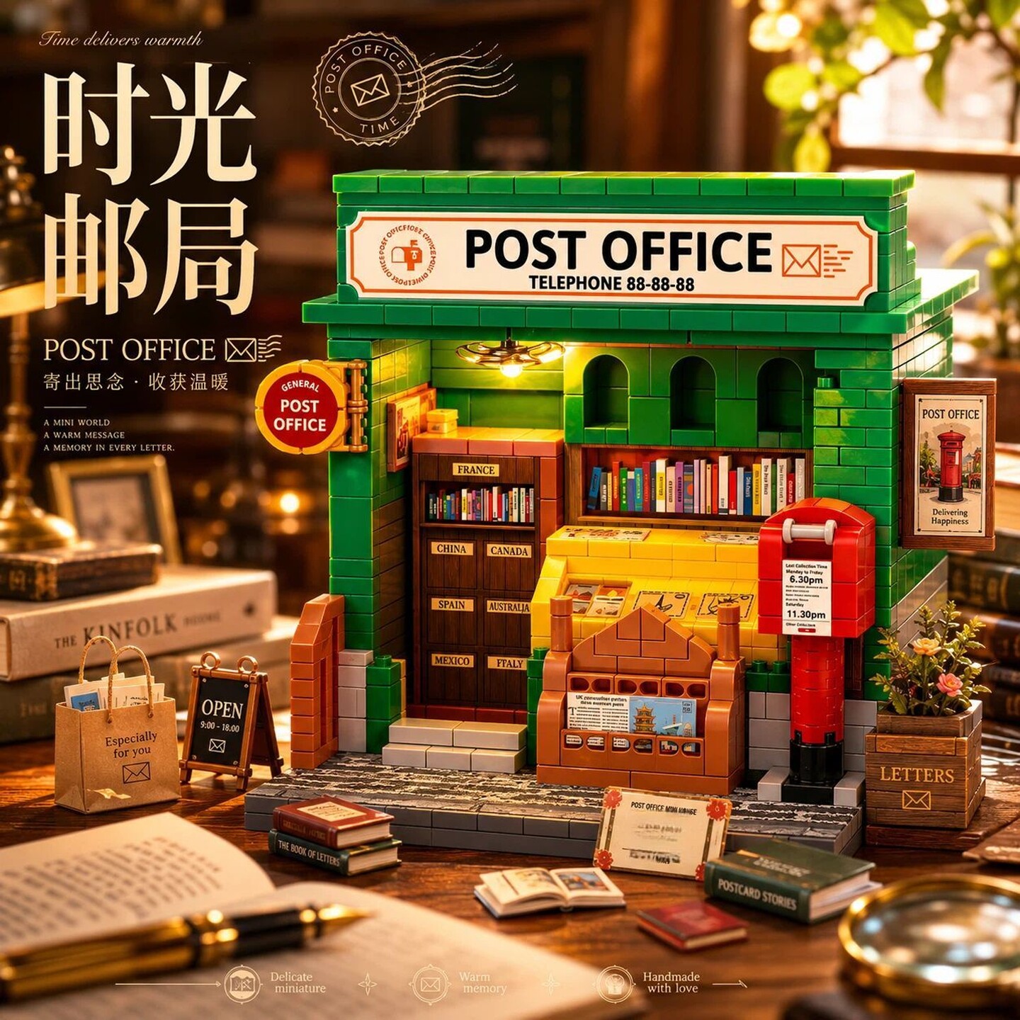邮局书屋怀旧街景拼装积木礼物图片