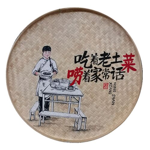 竹编手绘簸箕画装l饰品餐厅挂饰米筛墙饰田园农村墙壁挂农家乐挂