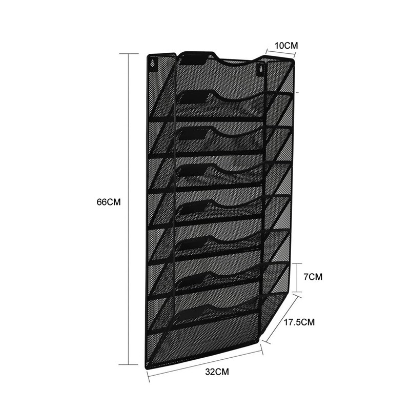 壁挂式文件架八层金属挂墙书架A4资料架报刊杂志架V多层大容量黑