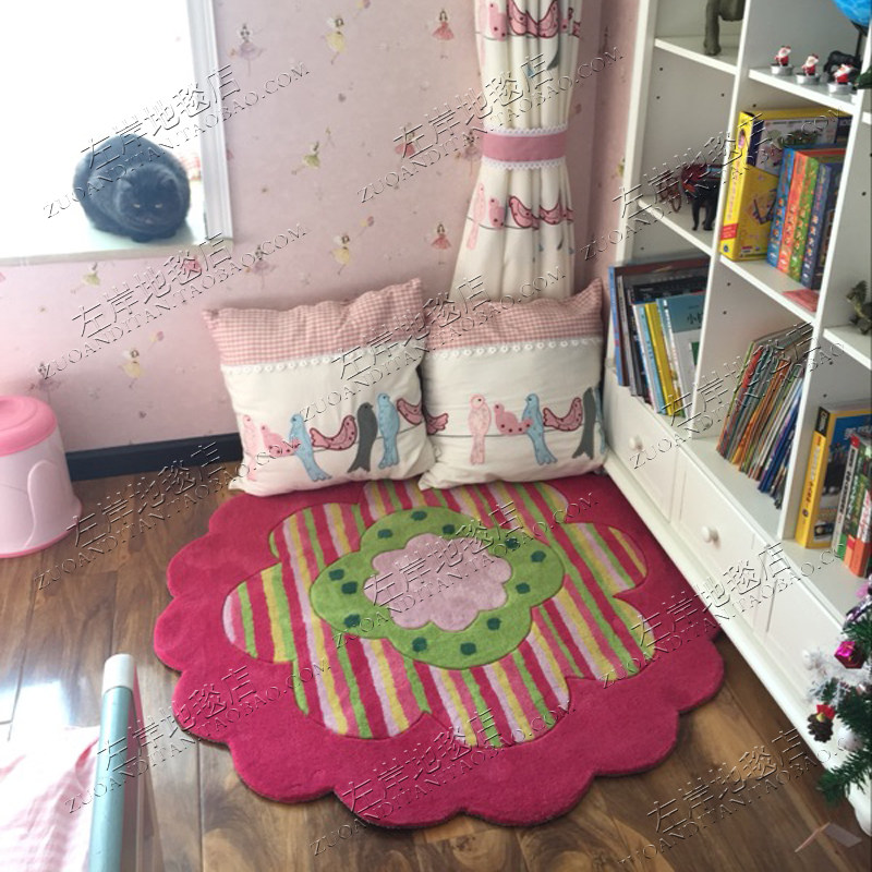 彩色幼儿园粉色花朵儿童地毯客厅卧室床边电脑椅吊篮圆.形手工地,居家布艺,地毯,淘宝优惠券,粉丝福利购,淘宝优惠卷