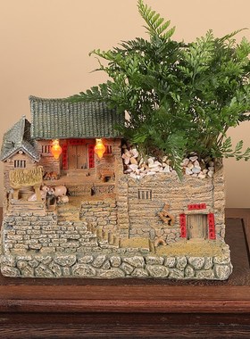 老房子模型农家小院创意摆件盆景客厅办公室装饰品U桌面微景观造