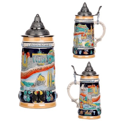 欧式德国啤酒f杯复古创意大酒杯扎啤陶瓷杯手工浮雕彩绘杯子马克