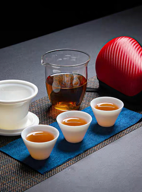德化白瓷功夫茶具快o客杯旅行便携陶瓷套装办公室泡茶器红色