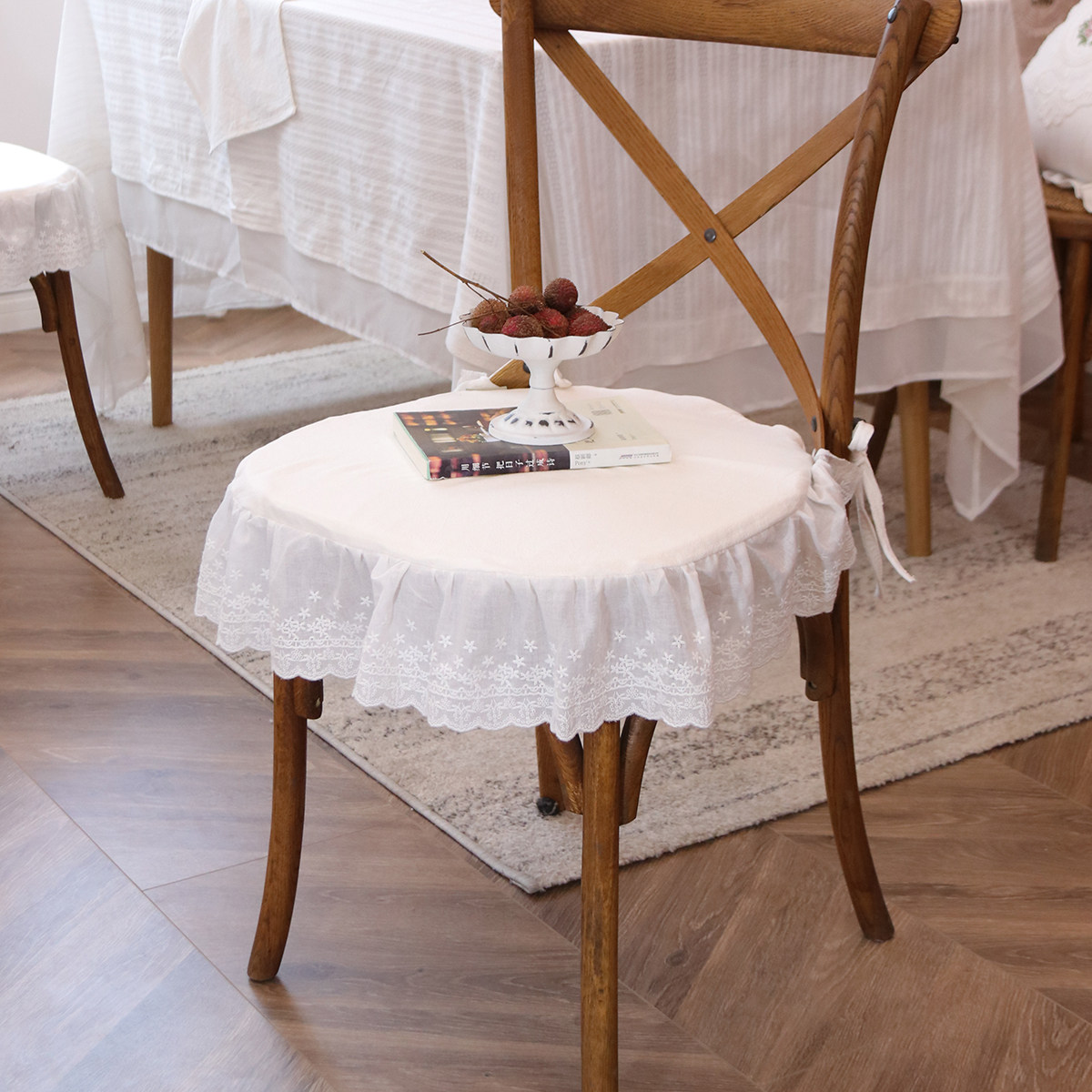 纯色绣花椅子坐垫l美式欧式餐椅垫白色纯棉透气椅子套少女拆洗椅,居家布艺,椅垫,淘宝优惠券,粉丝福利购,淘宝优惠卷