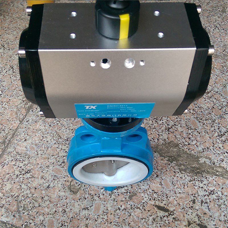 气动四氟对夹蝶阀 D671nF-16不锈钢气动阀DN50 65 80 100 125 150