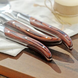 欧式西餐餐具高g档木柄牛排刀叉勺3件套装礼盒法国Laguiole牛排刀