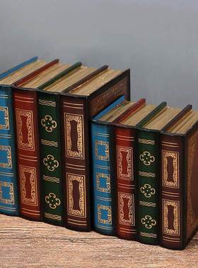 欧式复古收纳f道具假书办公室装饰摆件 样板间仿真书  木质首饰盒