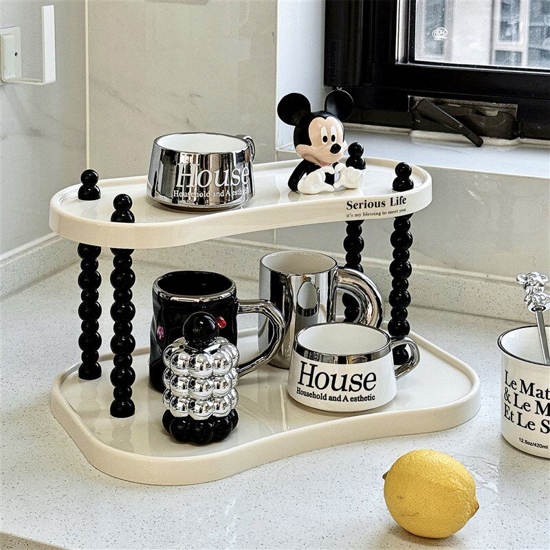 杯架高级感轻奢双层杯子收纳置物C架家用桌面水杯收纳架咖啡杯架