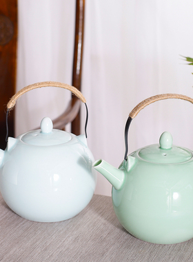 耐高温青瓷大茶壶水壶o2升泡茶壶带过滤网陶瓷壶餐厅开水壶家用壶
