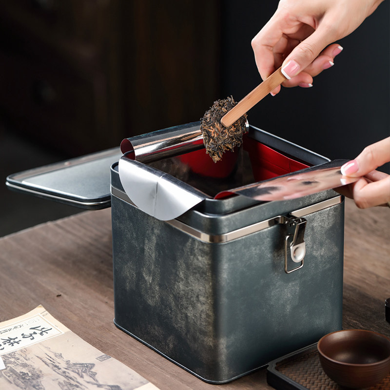 哲明茶叶罐密封罐储存罐茶罐铁罐大号复I古铁盒大茶叶桶空盒茶盒