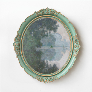 欧式 饰画客厅莫奈油画C抽象风景玄关壁画小众艺术挂画 轻奢圆框装