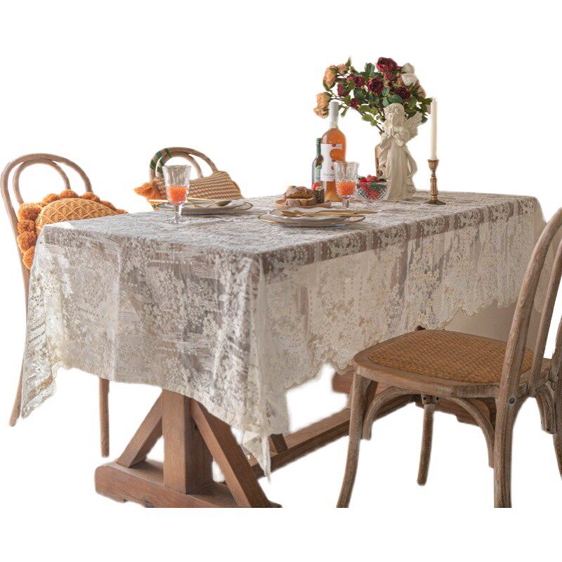 法式蕾丝复古桌布长方形餐桌盖布绣花白色I高级感茶几垫ins风欧式