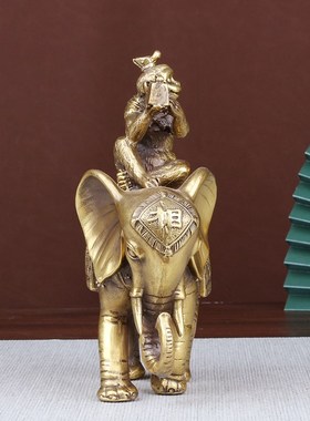 纯铜象上封侯办i公客厅书房桌面摆件装饰品铜器手工刻模送礼佳选