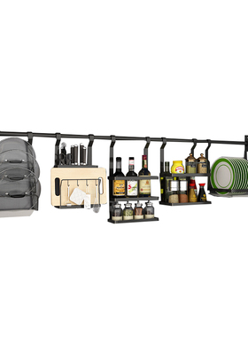 黑色厨房用品置物k架 304不锈钢沥水碗架刀架壁挂式筷子调味料收