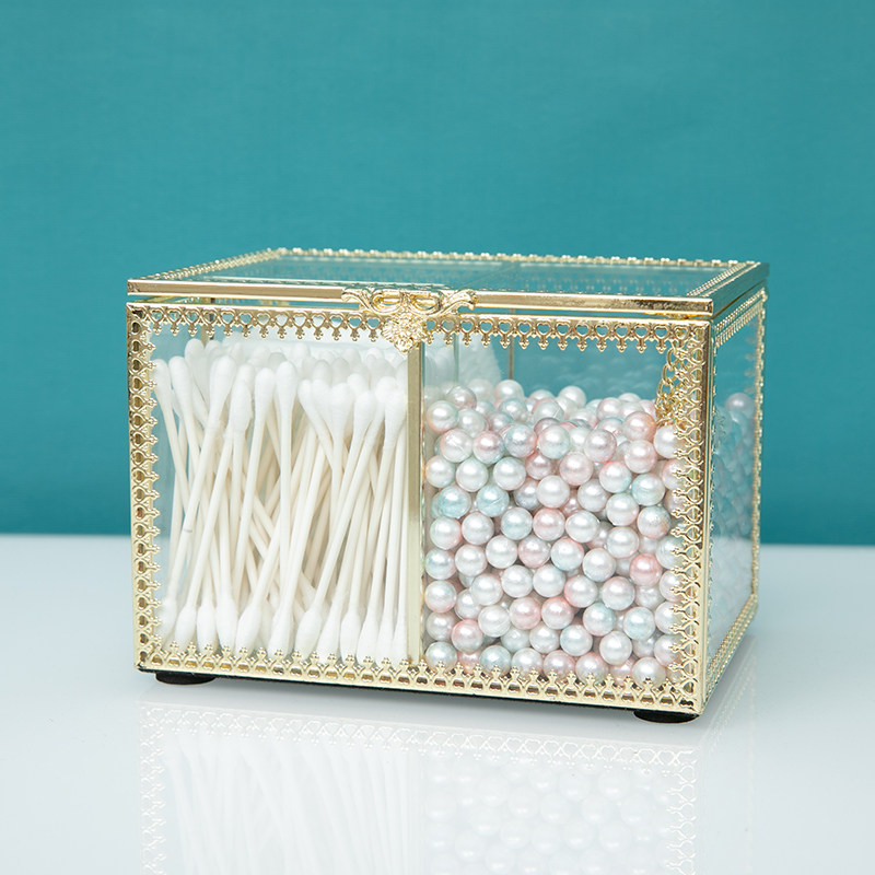 欧式棉签化妆棉收l纳盒梳妆台桌面玻璃家用带盖卧室透明防尘棉签,收纳整理,桌面收纳盒,淘宝优惠券,粉丝福利购,淘宝优惠卷