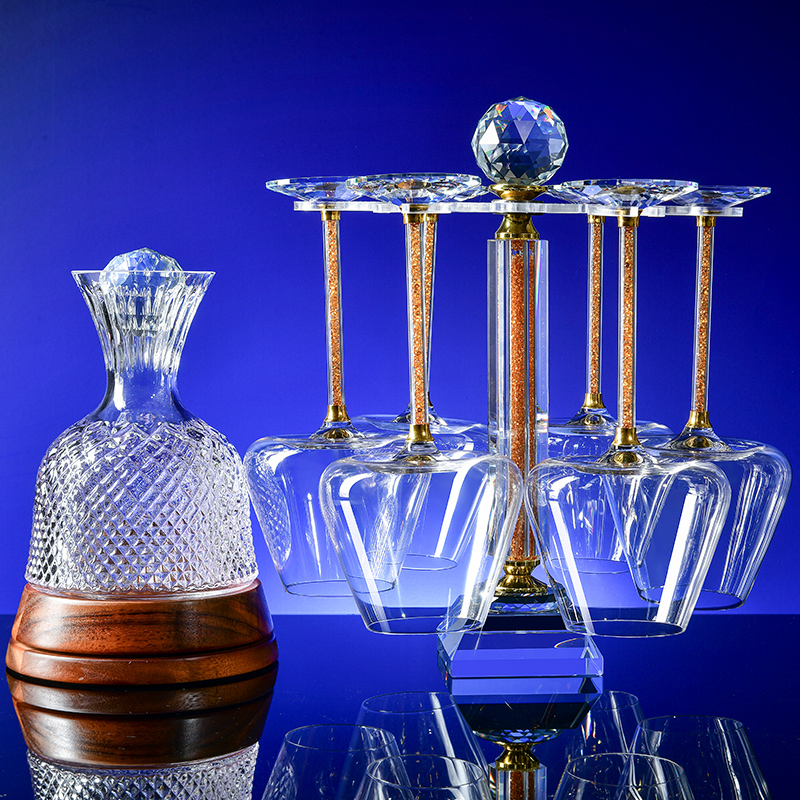 勃艮第钻凹型红酒杯醒酒器套装家用奢华葡萄酒高档大号高脚杯酒具