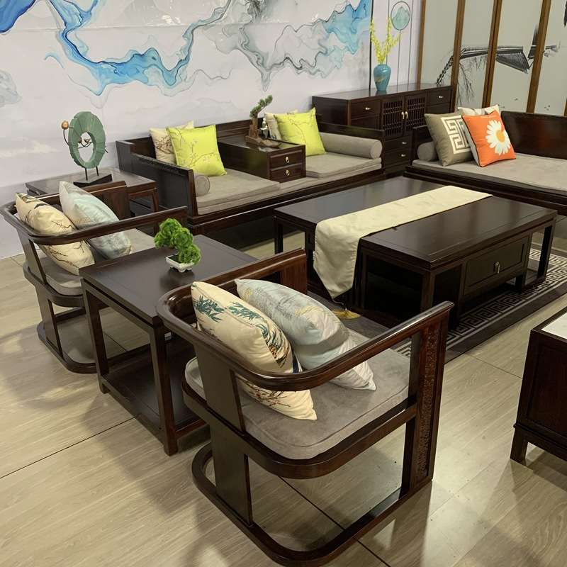 新中式实木沙发家具套装禅意乌金木客厅组合罗汉床贵妃全屋