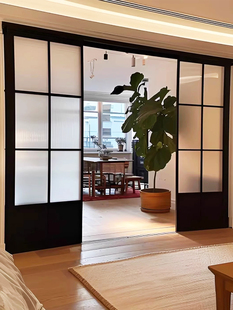 法式覆古中世纪风格厨房三联画推拉门胡桃色阳台吊轨玻璃推拉门铝