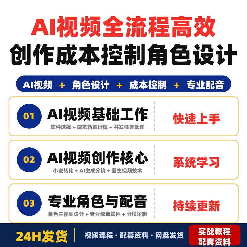 AI视频全流程实操课短剧小说推文高效创作成本控制角色设计完整版