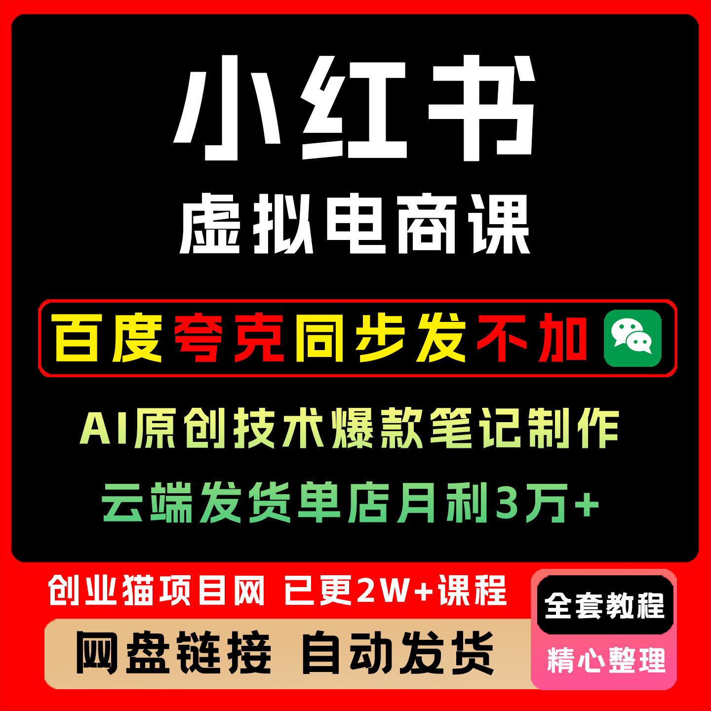 小红书虚拟电商课AI原创技术爆款笔记制作云端发货单店月利3万+
