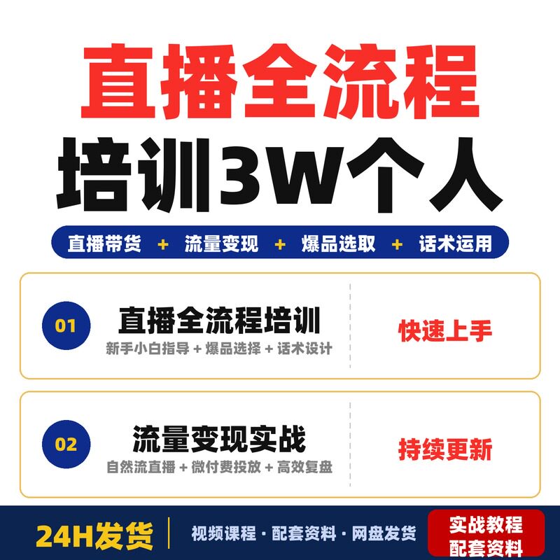 直播全流程培训3W个人学员成功逆袭流量变现直播带货全套教程下课
