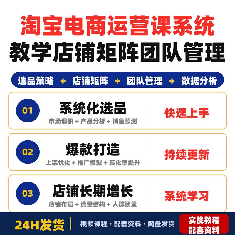 淘宝电商运营课系统教学选品上架店铺矩阵团队管理适合图片