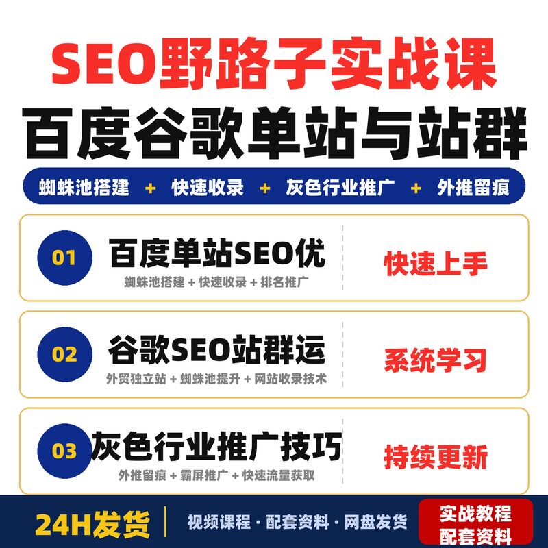 SEO野路子实战课百度谷歌单站与站群玩法快速收录排名灰色完整版