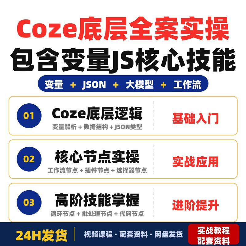 Coze底层全案实操课程从零开始掌握Coze核心技能包含变量JS图片