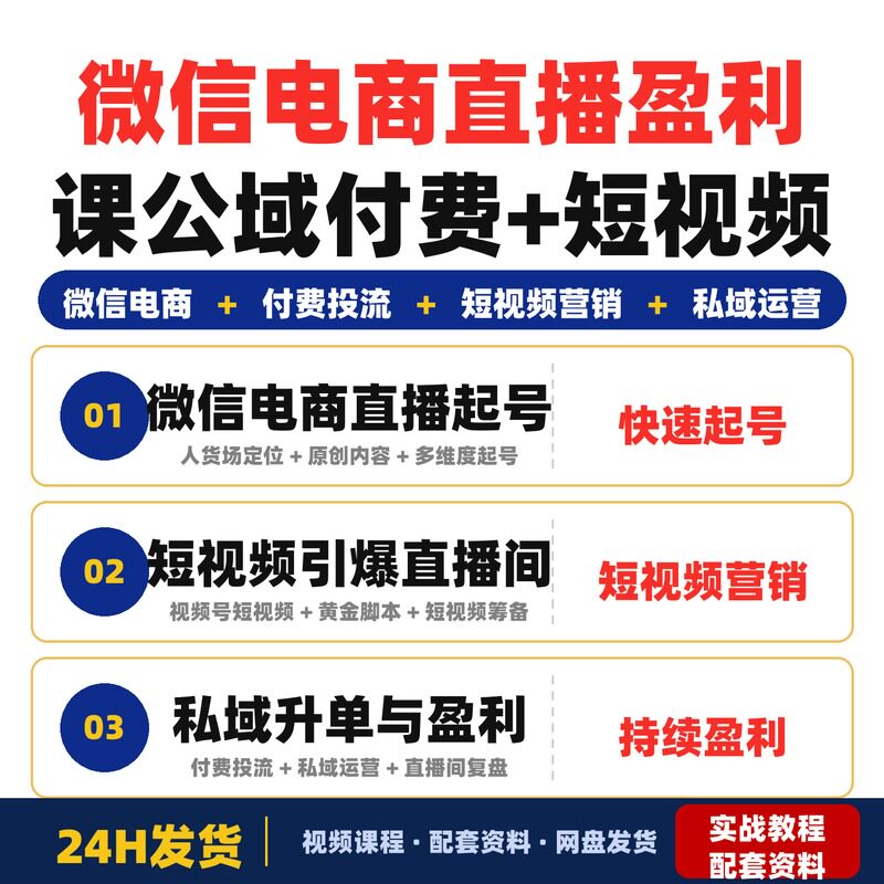 微信电商直播盈利课公域付费+短视频抢占流量私域升单做大利