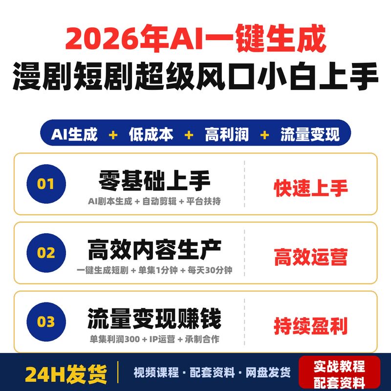 2026年AI一键生成漫剧短剧超级风口小白零基础也能上手30分钟最易