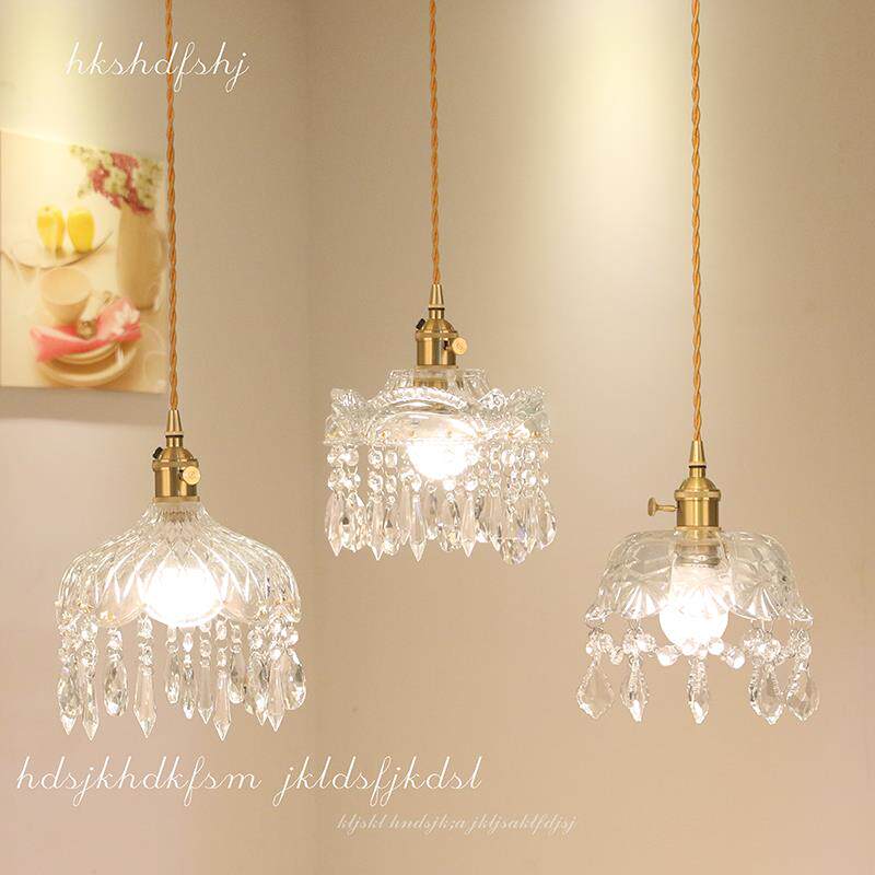 日式北欧免布线充电池床头卧室吧台黄铜法式轻奢水晶奶油风吊灯
