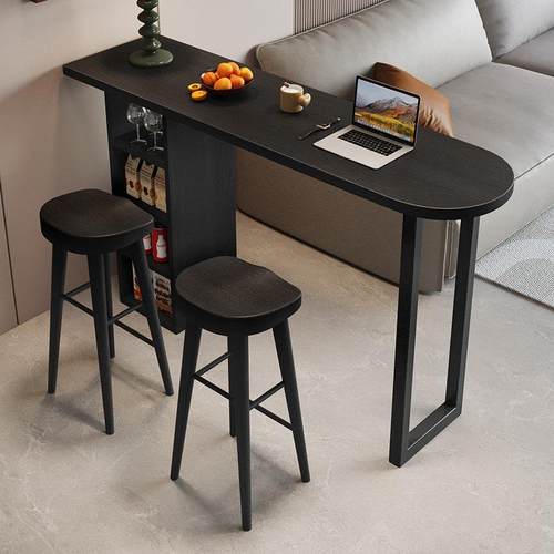 黑色实木酒吧桌椅家庭客厅隔断高桌与橱柜高端墙酒吧长桌