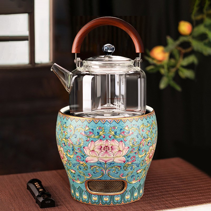莺歌烧电陶炉煮茶器煮茶炉珐琅彩小型烧水煮茶壶茶具