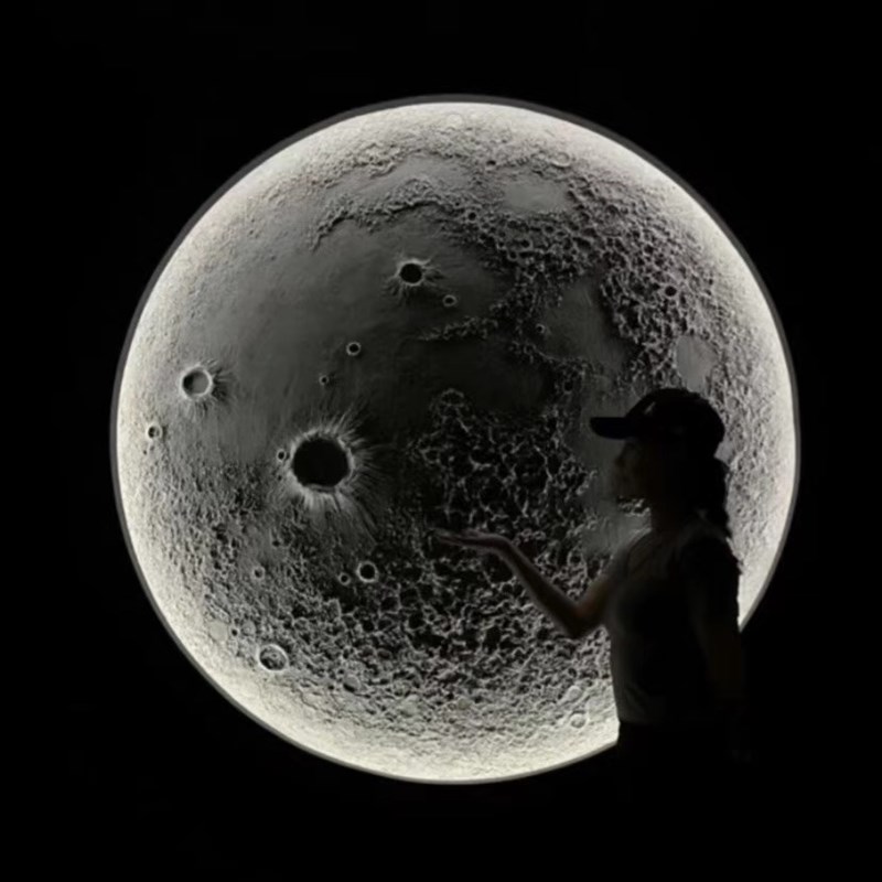 立体浮雕月亮壁灯工业风墙壁挂画玄关装饰石圆形月球壁画