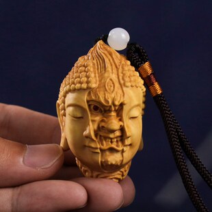 黄杨木佛魔一念之间手把件木质雕刻神像男士把玩汽车挂件