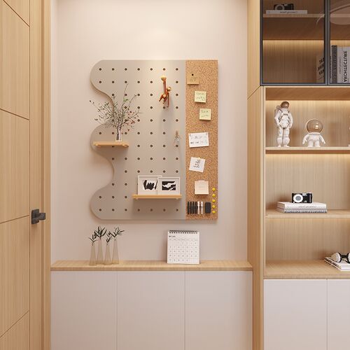 实木洞洞板入户玄关软木免打墙上装饰展示挂衣架