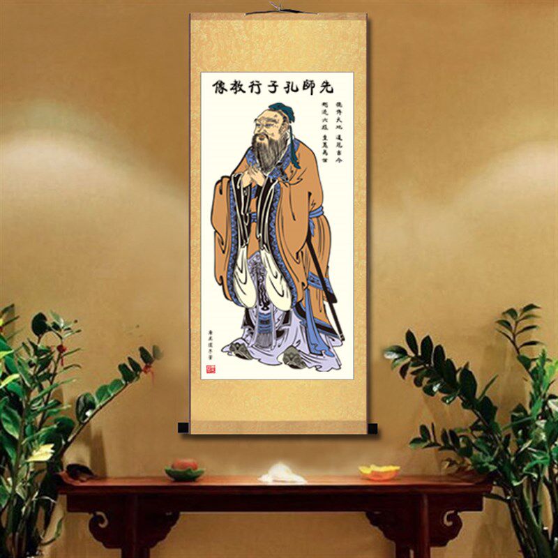 子画像丝绸卷画挂画学校教室丝绸装饰画挂轴中堂国画挂画装饰画
