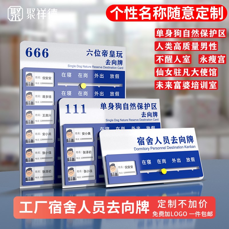 工厂宿舍员去向牌创意公司员工岗位牌在寝在岗外出放假状态指示牌