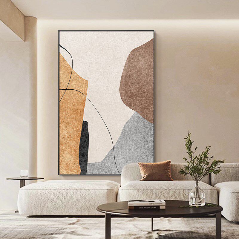 现代抽象客厅挂画侘寂风级感大幅沙发落地画玄关装饰画